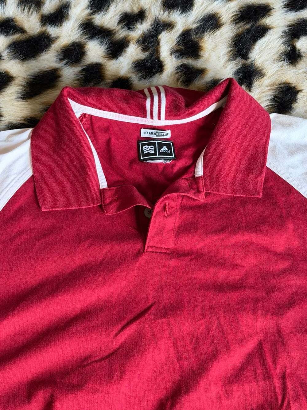 Adidas Climalite Vintage Red and White Short Sleeve Raglan Polo Shirt